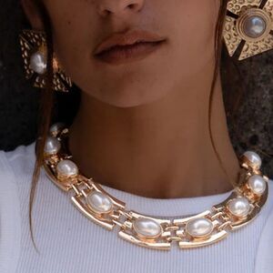 Gold Pearl Statement Necklace | NWT